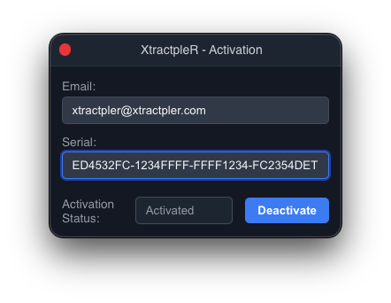XtractpleR activation window