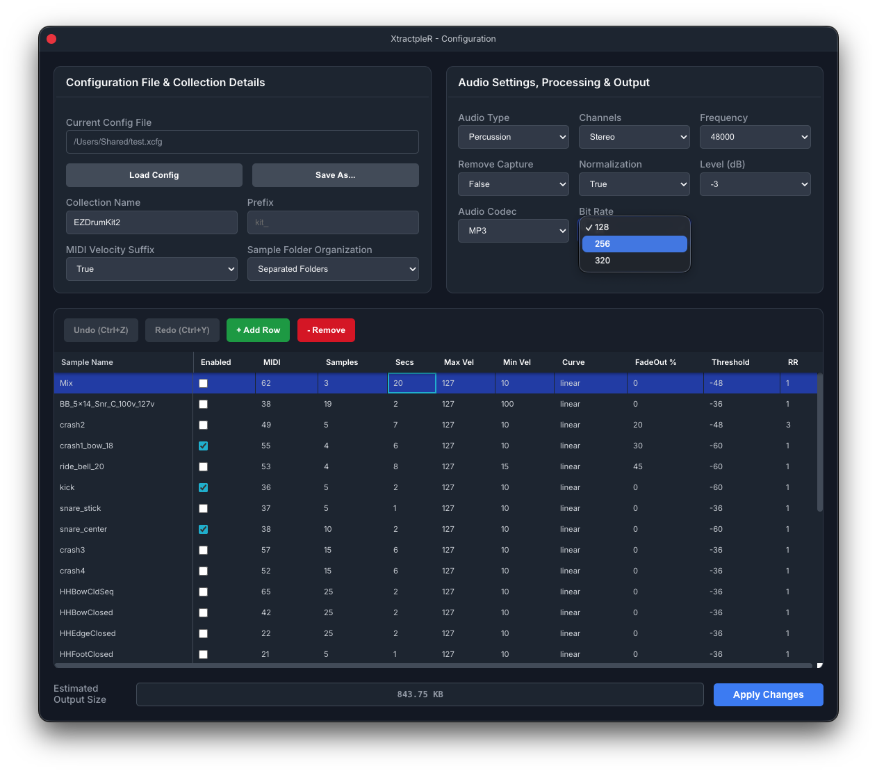 XtractpleR config window